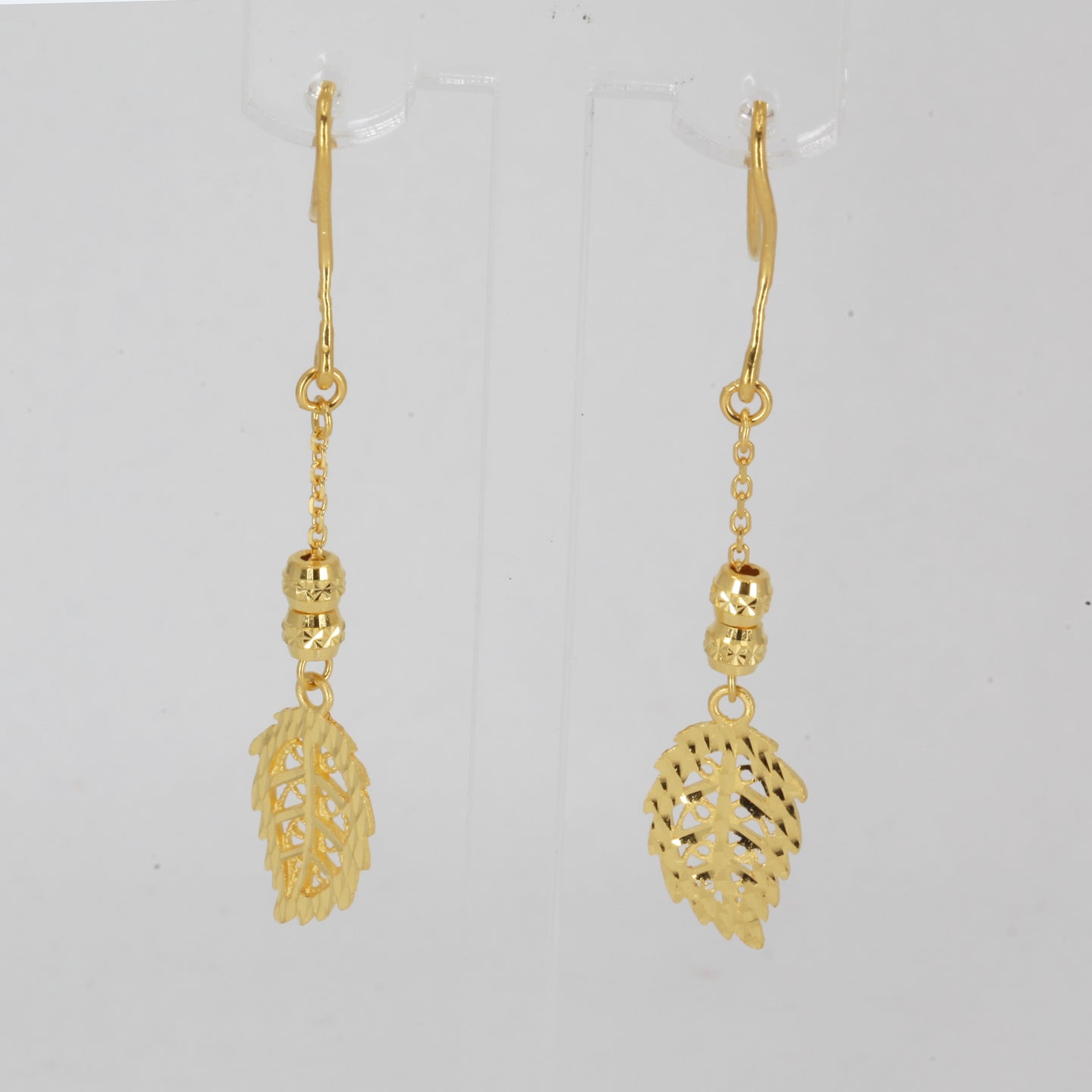 24K Solid Yellow Gold Leaf Hanging Earrings 4.1 Grams