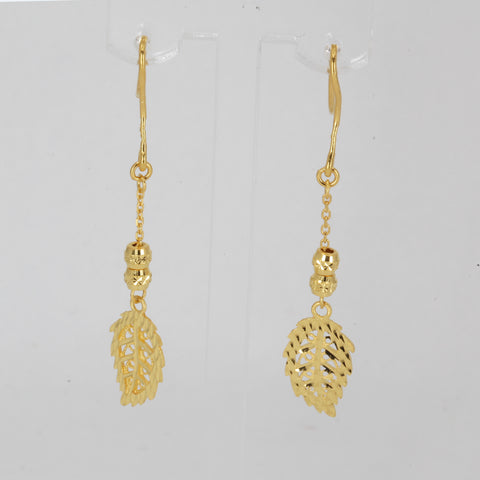 24K Solid Yellow Gold Leaf Hanging Earrings 4.1 Grams