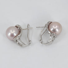 Load image into Gallery viewer, 14K White Gold Diamond Pinkish Pearl Hanging French Clip Earrings D0.68 CT

