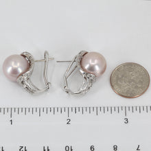 Load image into Gallery viewer, 14K White Gold Diamond Pinkish Pearl Hanging French Clip Earrings D0.68 CT
