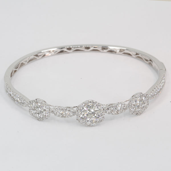 18K Solid White Gold Diamond Bangle 3.29 CT