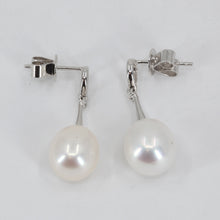 將圖片載入圖庫檢視器 14K White Gold Diamond White Pearl Hanging Earrings D0.01 CT

