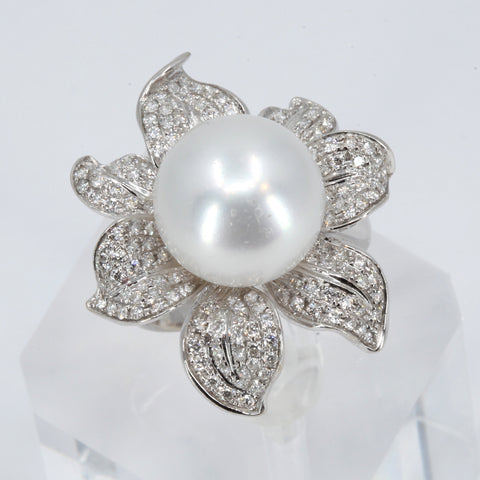 18K White Gold Diamond South Sea White Pearl Ring D0.97CT