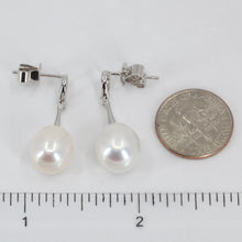將圖片載入圖庫檢視器 14K White Gold Diamond White Pearl Hanging Earrings D0.01 CT
