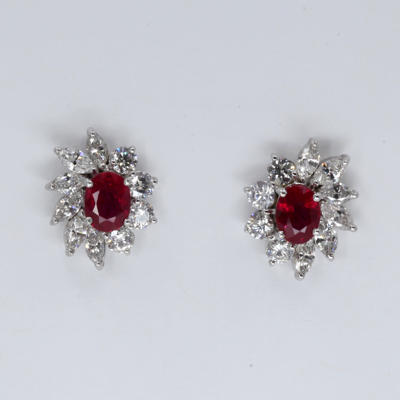 18K Solid White Gold Diamond Stud Ruby Earrings D3.62 CT