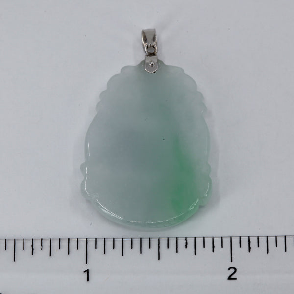14K Solid White Gold Tiger Jade Pendant 7.4 Grams