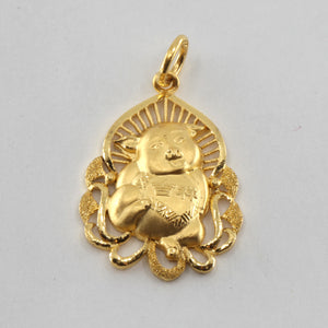 24K Solid Yellow Gold Puffy Zodiac Pig Pendant 4.9 Grams