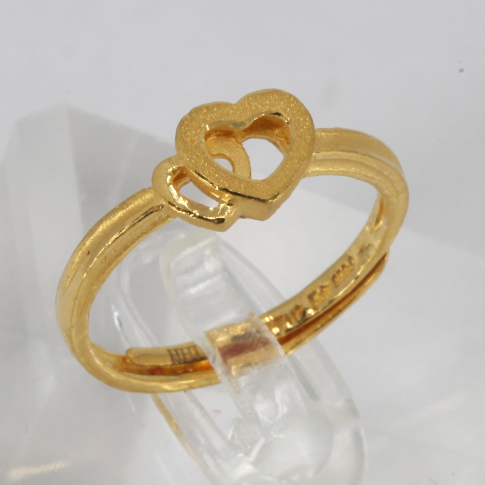 24K Solid Yellow Gold Women Double Heart Ring Band 3.1 Grams
