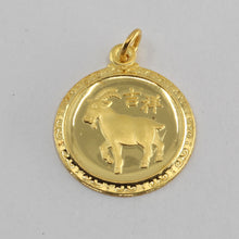 將圖片載入圖庫檢視器 24K Solid Yellow Gold Round Zodiac Sheep Goat Pendant 3.7 Grams
