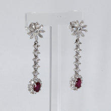 將圖片載入圖庫檢視器 18K Solid White Gold Diamond Flower Stud Ruby Hanging Earrings D1.70 CT

