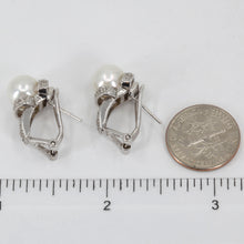 Load image into Gallery viewer, 14K White Gold Diamond White Culture Pearl Hanging French Clip Earrings D0.22 CT
