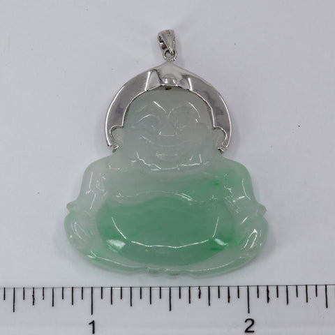 14K Solid White Gold Buddha Jade Pendant 11.8 Grams