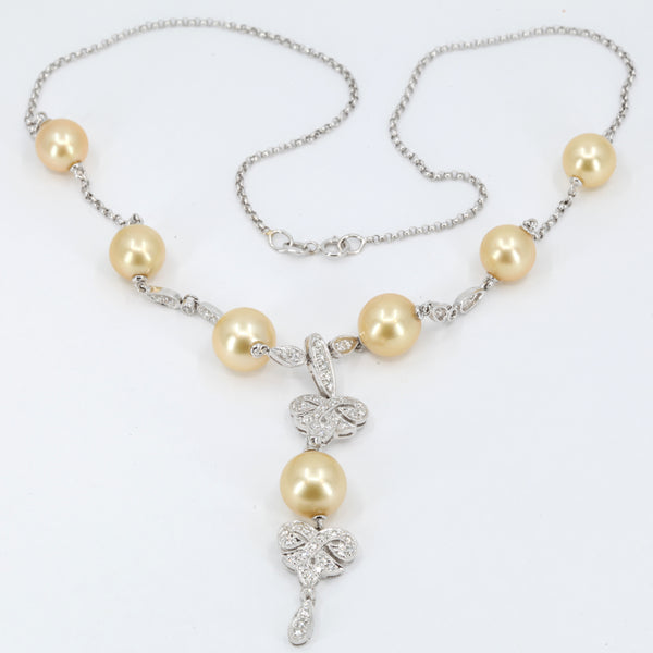 18K White Gold Diamond South Sea Gold Pearl Necklace D0.45CT