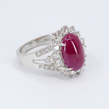 Load image into Gallery viewer, 18K White Gold Diamond Women Cabochon Ruby Ring D1.28CT
