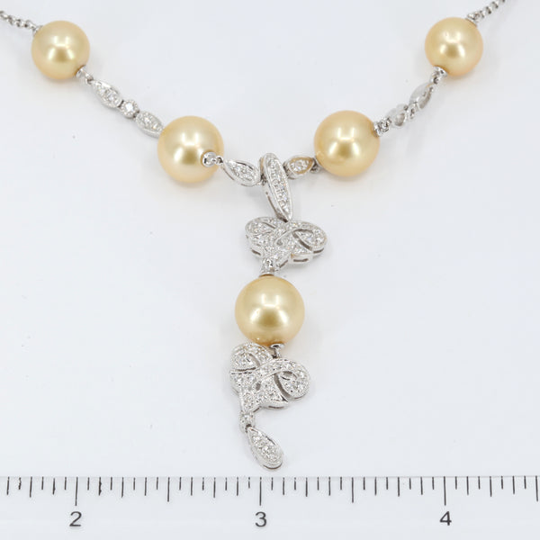 18K White Gold Diamond South Sea Gold Pearl Necklace D0.45CT