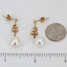 將圖片載入圖庫檢視器 14K Yellow Gold Diamond White Pearl Hanging Earrings D0.08 CT
