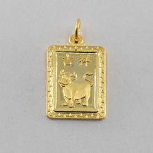 Load image into Gallery viewer, 24K Solid Yellow Gold Rectangular Zodiac Ox Cow Pendant 2.6 Grams
