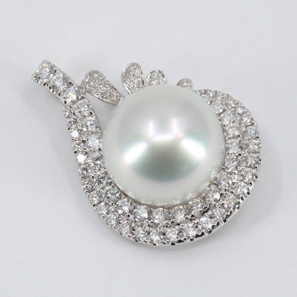 18K White Gold Diamond South Sea White Pearl Pendant D1.50 CT