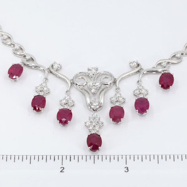 18K White Gold Diamond Ruby Necklace R12.39CT