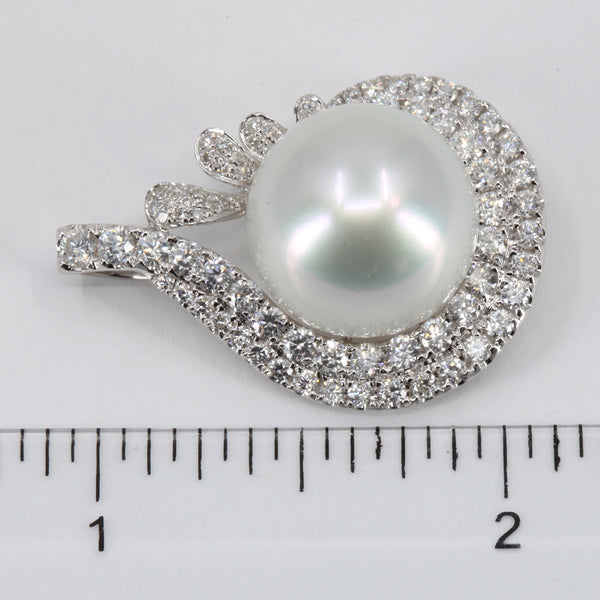 18K White Gold Diamond South Sea White Pearl Pendant D1.50 CT