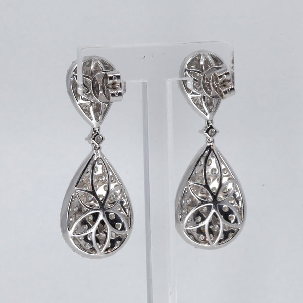 18K White Gold Diamond Teardrop Hanging Earrings D6.89 CT