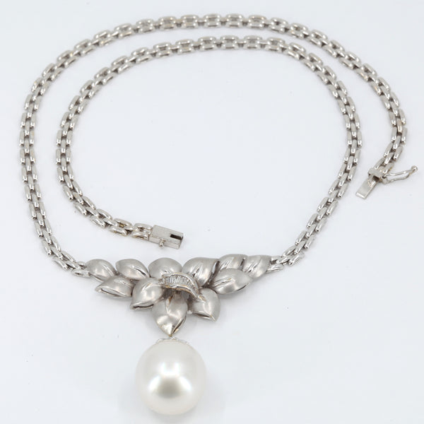 18K White Gold Diamond South Sea White Pearl Necklace D0.60CT