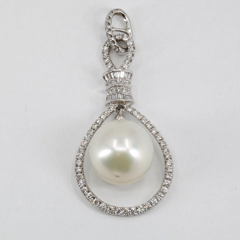 18K White Gold Diamond South Sea White Pearl Pendant D1.36 CT