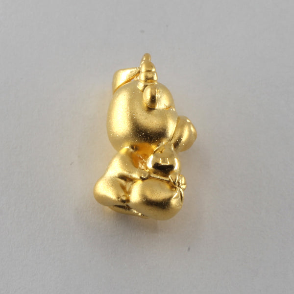 24K Solid Yellow Gold Puffy Zodiac Ox Cow Hollow Pendant 2.1 Grams