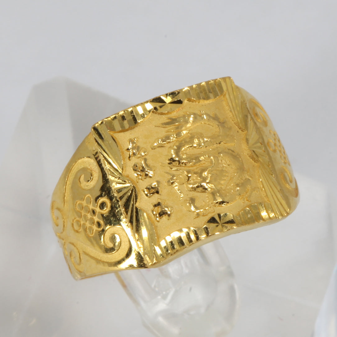 24K Solid Yellow Gold Men Dragon Adjustable Ring Band 8.9 Grams