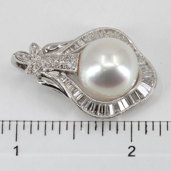 18K White Gold Diamond South Sea White Pearl Pendant D1.28 CT