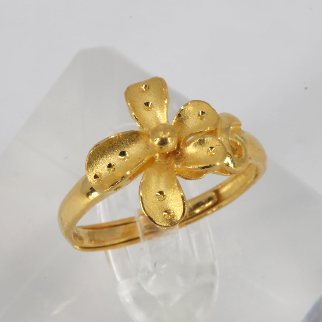 24K Solid Yellow Gold Women Flower Adjustable Ring Band 4.1 Grams