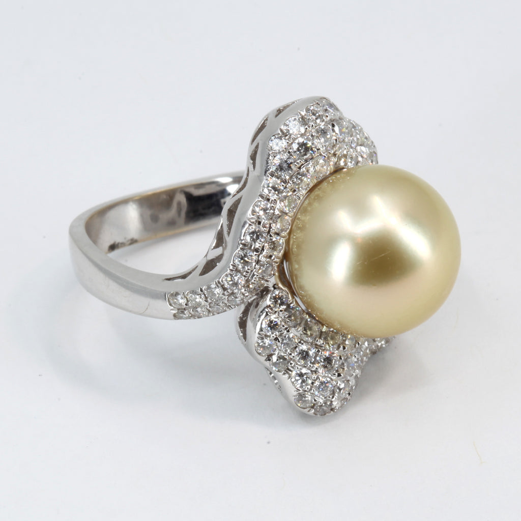 18K White Gold Diamond South Sea Gold Pearl Ring D1.51 CT – Royal ...