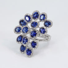 將圖片載入圖庫檢視器 18K White Gold Women Diamond Sapphire Ring S6.88CT D1.05CT
