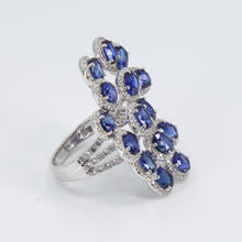 將圖片載入圖庫檢視器 18K White Gold Women Diamond Sapphire Ring S6.88CT D1.05CT
