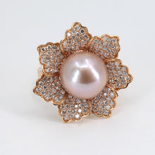 Load image into Gallery viewer, 18K Solid Rose Gold Diamond Light Purple Water Pearl Ring D1.40 CT
