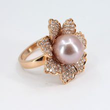 Load image into Gallery viewer, 18K Solid Rose Gold Diamond Light Purple Water Pearl Ring D1.40 CT
