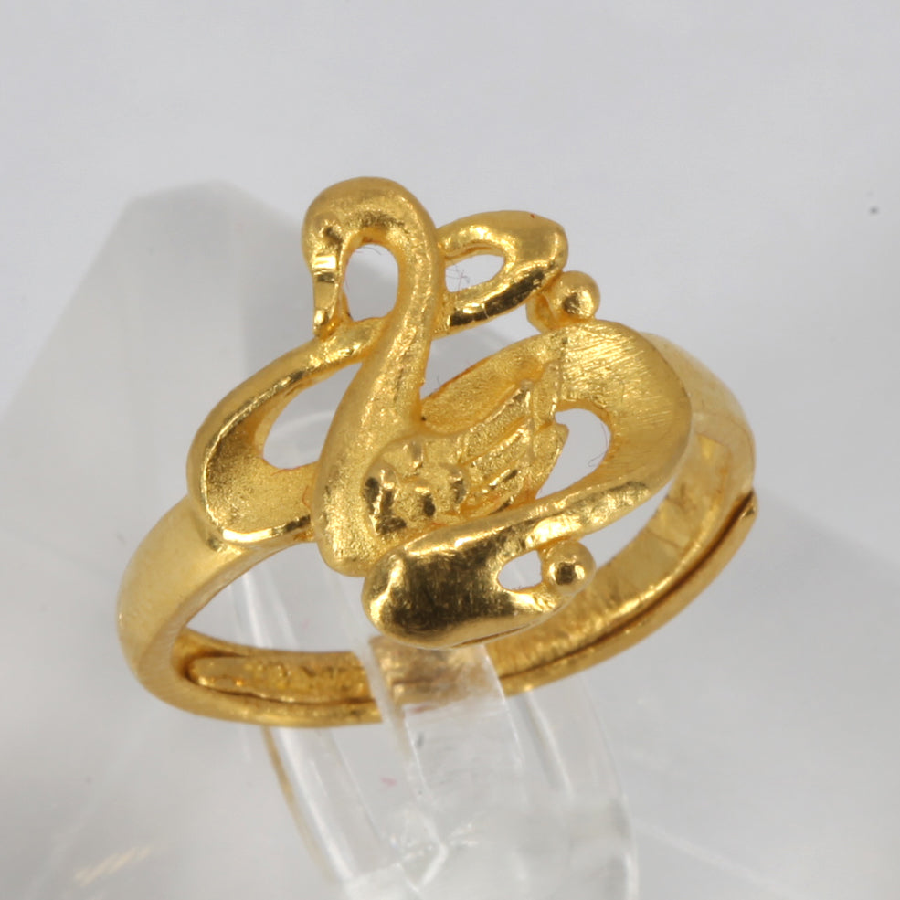 24K Solid Yellow Gold Women Swan Adjustable Ring Band 4.6 Grams