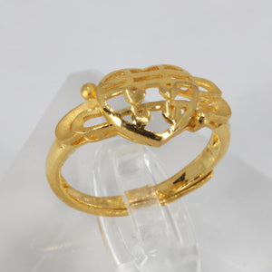 24K Solid Yellow Gold Women Heart Adjustable Ring Band 4.0 Grams