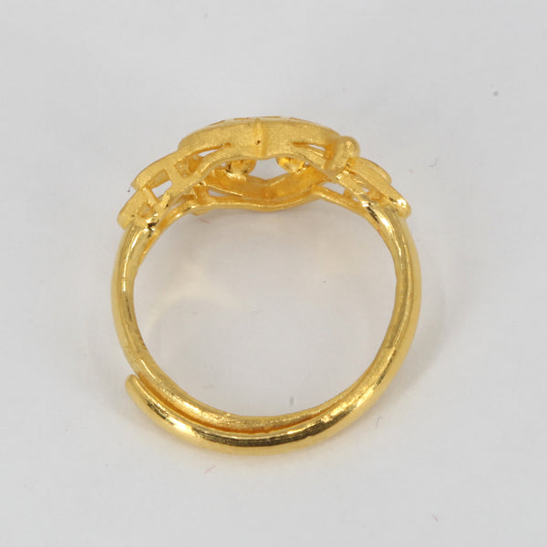 24K Solid Yellow Gold Women Heart Adjustable Ring Band 4.0 Grams