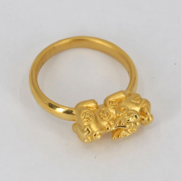 24K Solid Yellow Gold Unisex Pi Xiu Pi Yao 貔貅 Ring Band 2.0 Grams