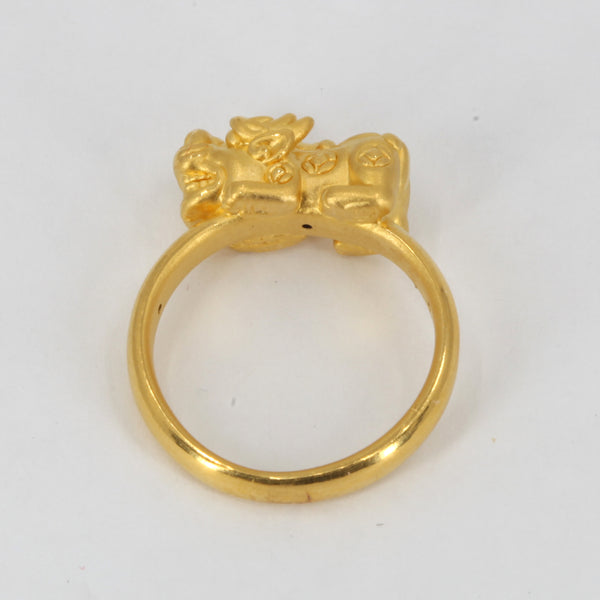 24K Solid Yellow Gold Unisex Pi Xiu Pi Yao 貔貅 Ring Band 2.0 Grams