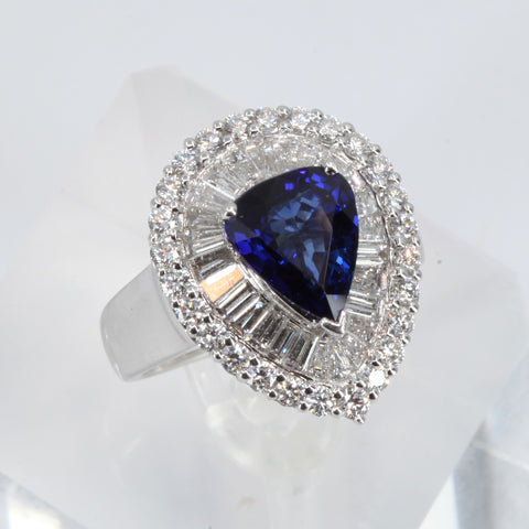 18K White Gold Women Diamond Sapphire Ring S3.03CT