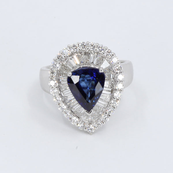 18K White Gold Women Diamond Sapphire Ring S3.03CT
