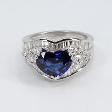 Load image into Gallery viewer, 18K White Gold Women Diamond Sapphire Heart Ring S3.26CT
