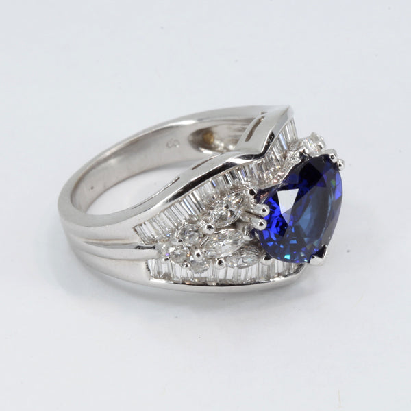 18K White Gold Women Diamond Sapphire Heart Ring S3.26CT