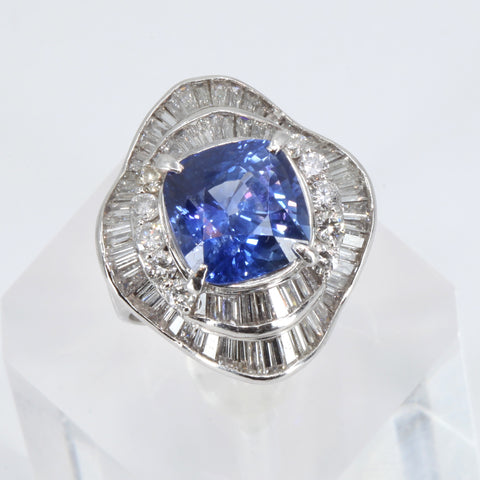 Platinum Women Diamond Tanzanite Ring T6.90CT D2.68CT