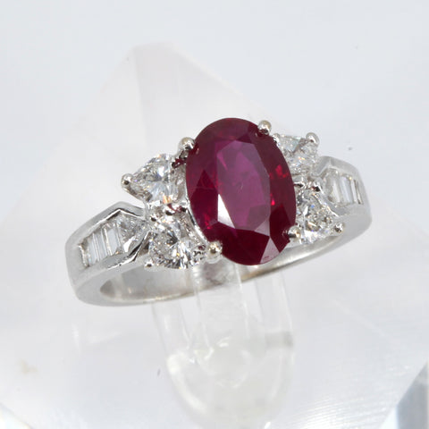 18K White Gold Women Diamond Ruby Ring R3.18CT