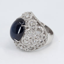 將圖片載入圖庫檢視器 18K White Gold Women Diamond Cabochon Sapphire Ring S14.03CT D2.22CT
