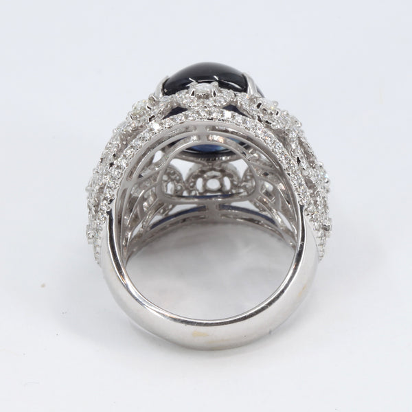 18K White Gold Women Diamond Cabochon Sapphire Ring S14.03CT D2.22CT