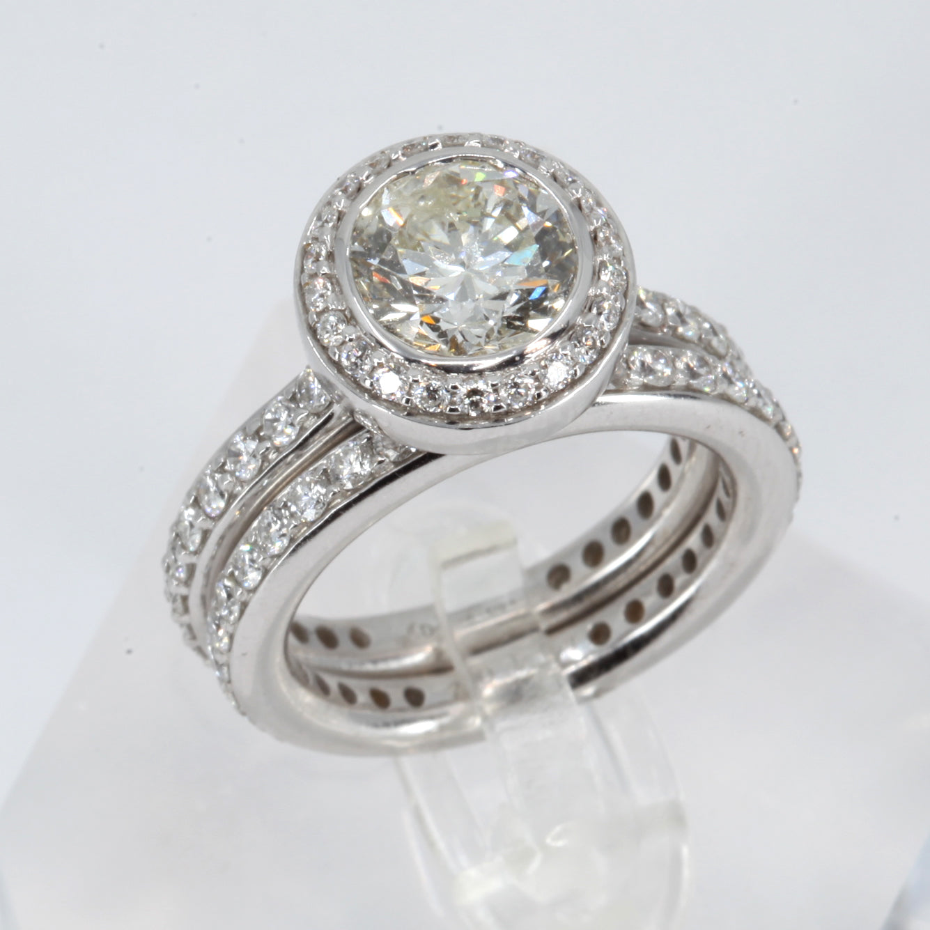 18K White Gold Diamond Engagement Ring Wedding Band Set CD2.18CT SD1.61CT